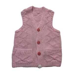 Little girl knit vest size 5T pink v-neck button down pockets stretch